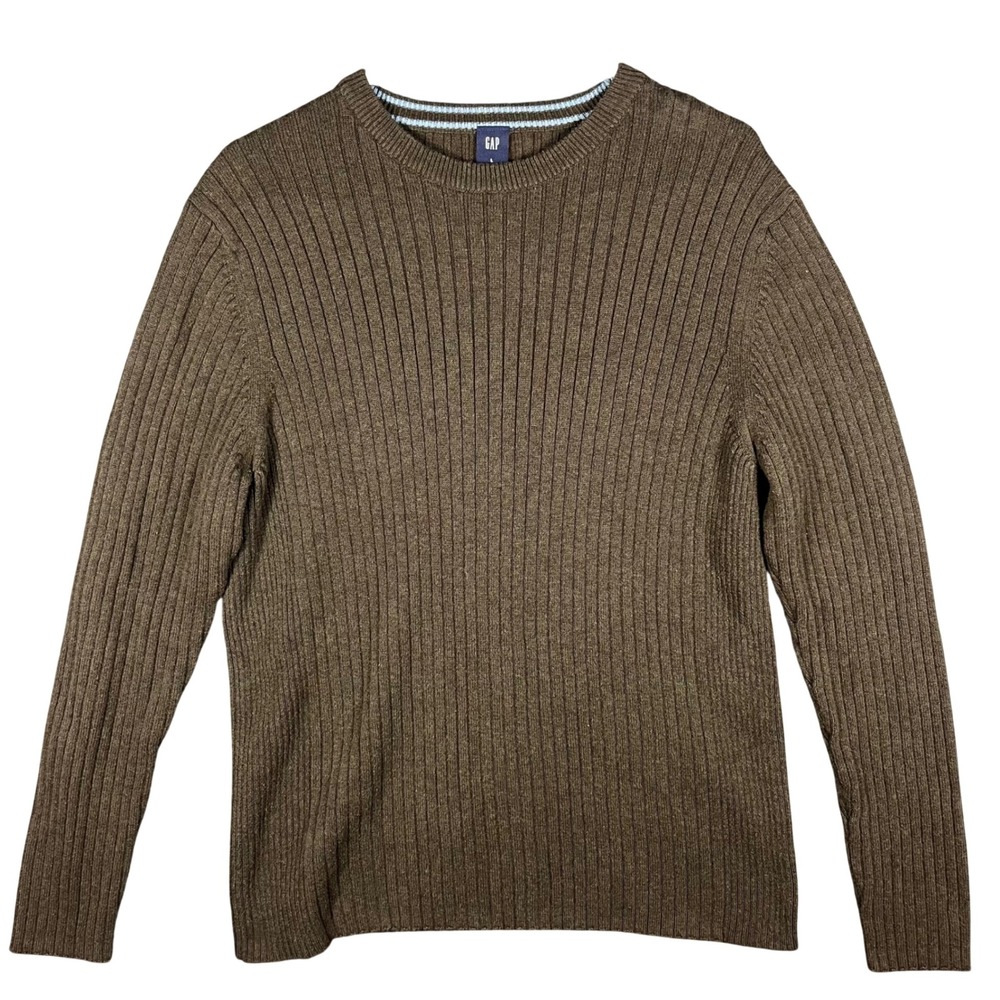 Gap Sweater Mens Large Brown Ribbed Crew Neck‎ Pullover Knit Long Sleeve